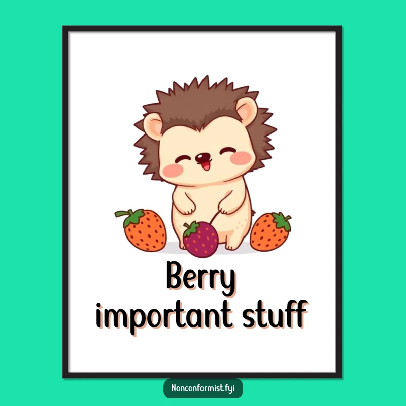 Funny Juggling Hedgehog Poster: Berry Art, Playful Gift