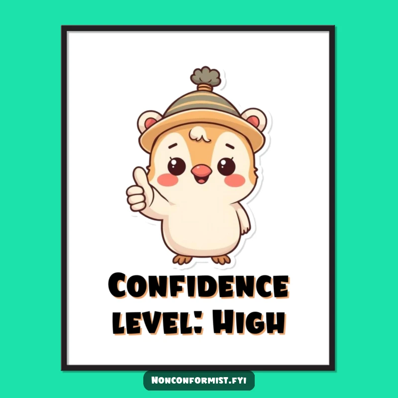 Funny Quirky Hat Creature Poster: Thumbs up art, perfect cheerful wall decor gift.