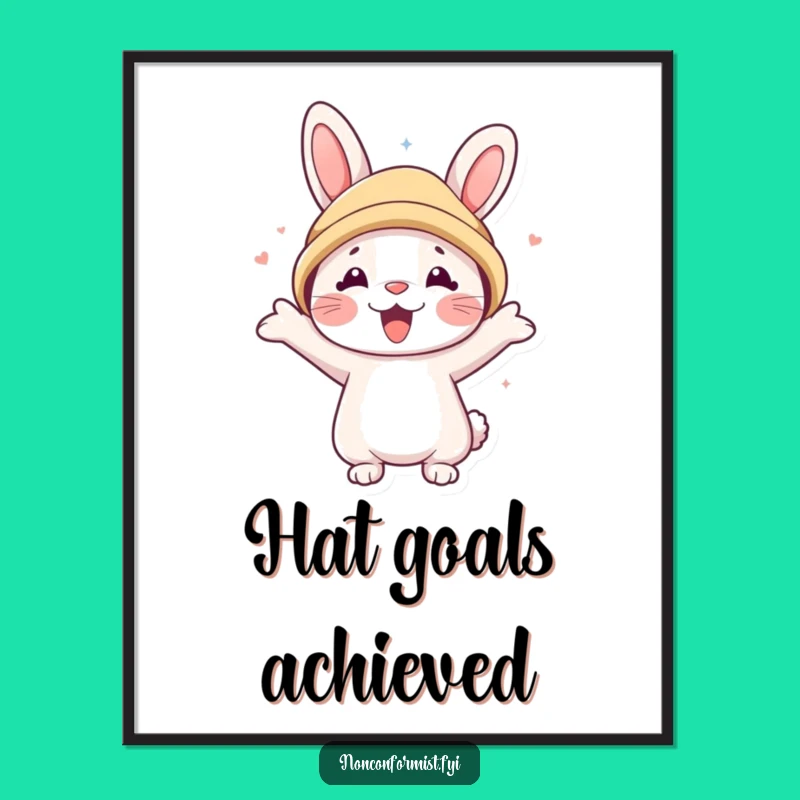 Funny Rabbit Bear Hat Poster: Cute Character Art, Whimsical Wall Decor Gift