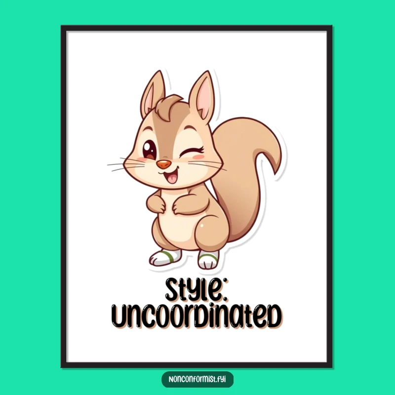 Funny Squirrel Socks Poster: Mischievous Character Art for a Playful Room