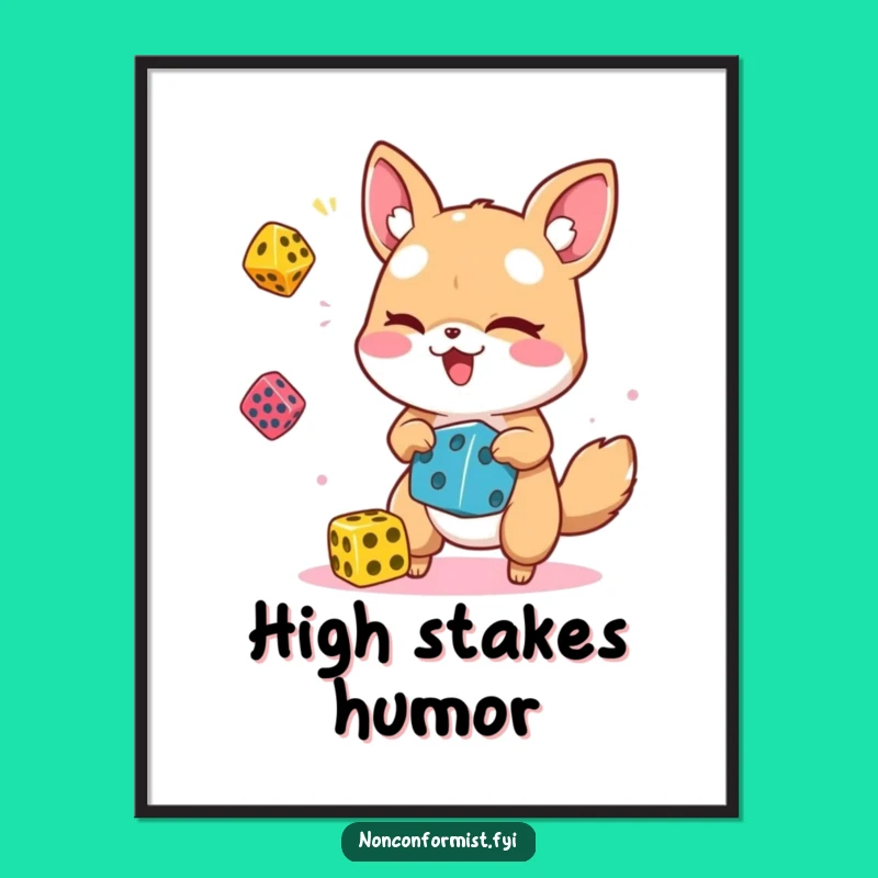 Funny Dice Juggling Animal Poster: Vibrant Wall Art for a Cheerful Home