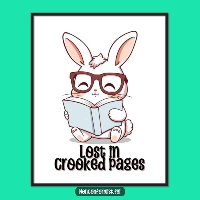 Funny Bunny Reading Poster - Whimsical Wall Art for the Curious Intellectual's Space