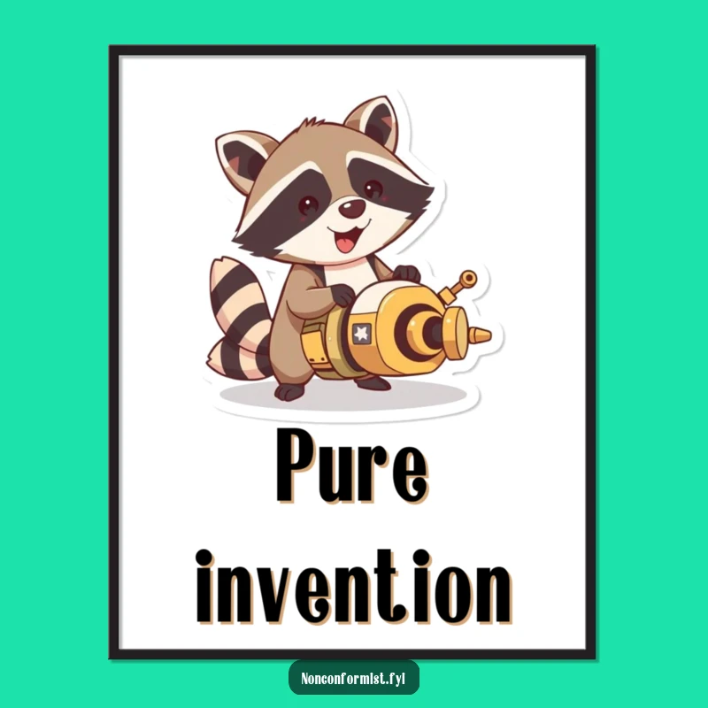 Funny Raccoon Contraption Poster: Quirky Wall Art for a Laugh!