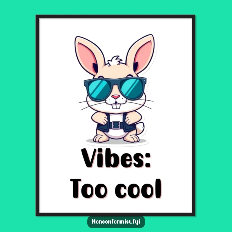 Funny Bunny Sunglasses Poster: Rebellious Character Wall Art for a Cool Vibe