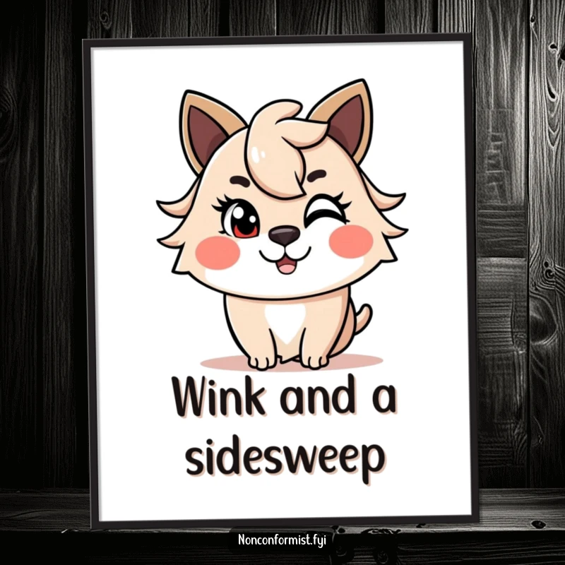 Funny Poster of a cheerful animal winking mischievously, with a distinctive asymmetrical haircut. A bold and funny gift.