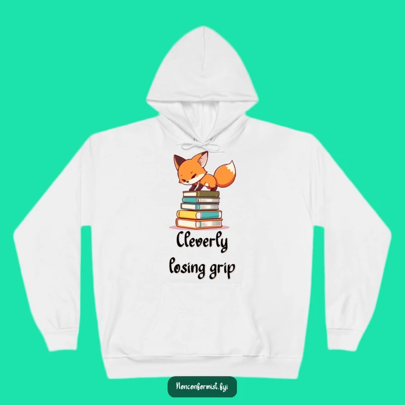 Funny Fox Book Balance Hoodie - Cozy Scholar Sweatshirt - Humorous Gift
