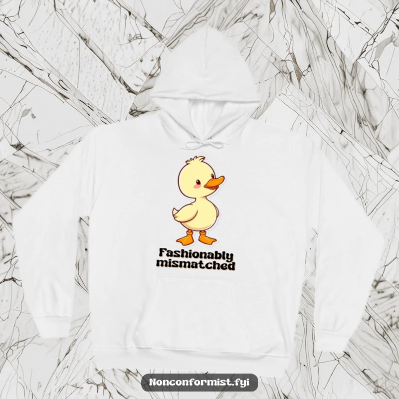 Funny Duck Hoodie: A cheerful duck character wearing a single, brightly colored boot, providing humorous warmth and style.