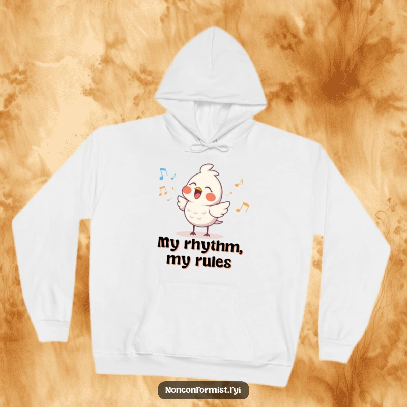 Funny Cute Bird Hoodie: A cheerful bird character sings a song with a quirky rhythm, perfect for staying warm and musically inspired.