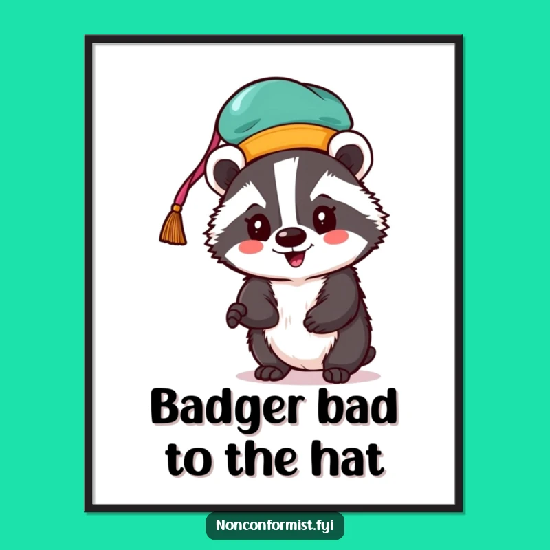Funny Free Printable Badger Hat Wall Art: Whimsical Style, Downloadable Decor
