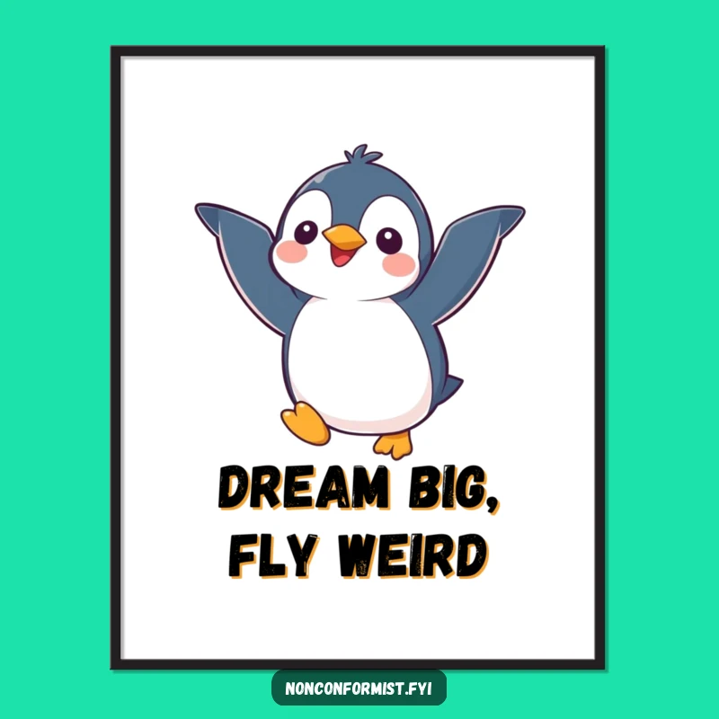 Funny Free Printable Wall Art: Kawaii Penguin's Flying Dreams Decor