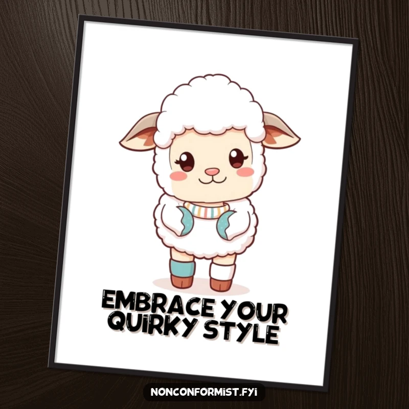 Funny Free Printable Wall Art of a cute sheep with a mismatched sock, posing sassily, perfect for quirky and humorous home decor.