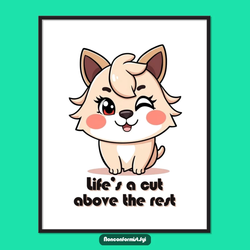 Free Printable Wall Art: Winking Animal, Asymmetrical Hair Art, Funny Downloadable Decor