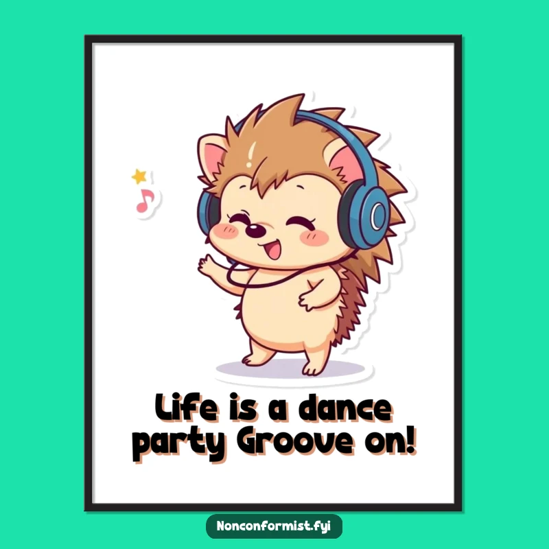 Funny Free Printable Wall Art: Dancing Hedgehog with Headphones - Playful Decor
