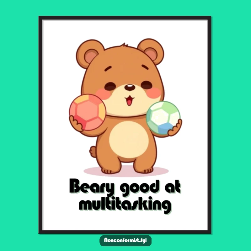 Funny Free Printable Wall Art: Juggling Bear Antics - Adorable Downloadable Decor