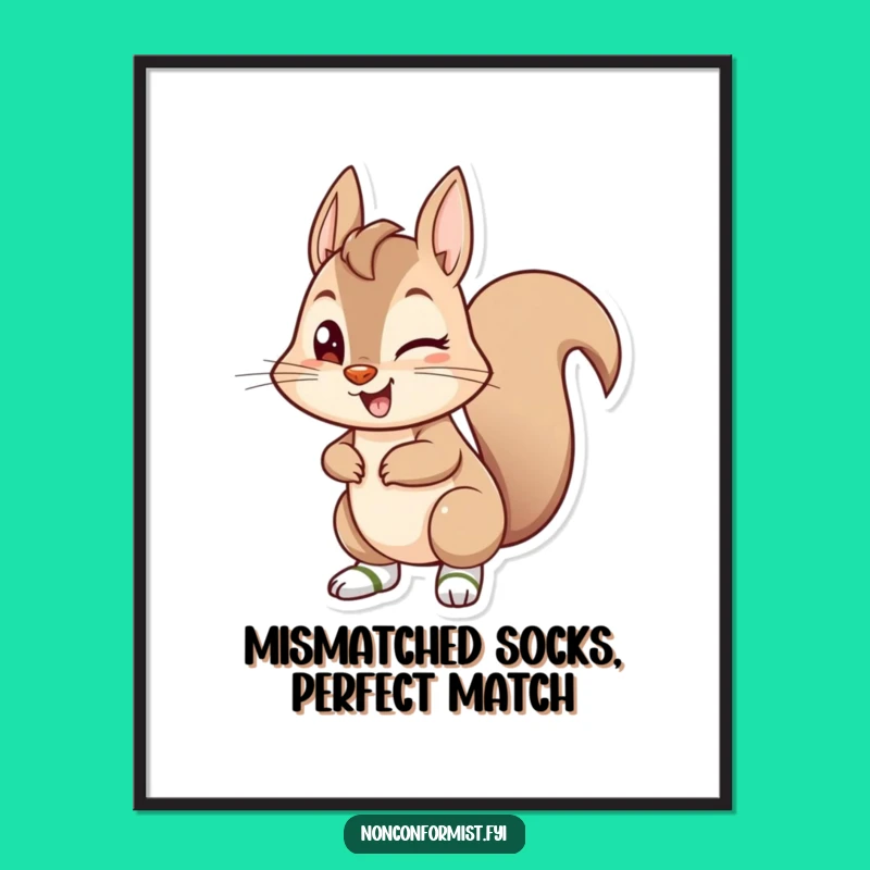 Funny Free Printable Wall Art: Mischievous Squirrel Mismatched Socks Decor