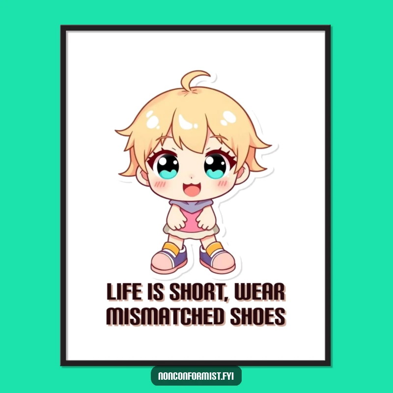 Funny Free Printable Wall Art: Mismatched Shoes Character - Quirky Downloadable Decor