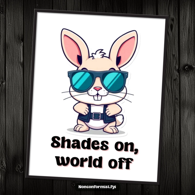 Funny Free Printable Wall Art: A rebellious bunny with a cool grin and oversized sunglasses, exuding effortless style.