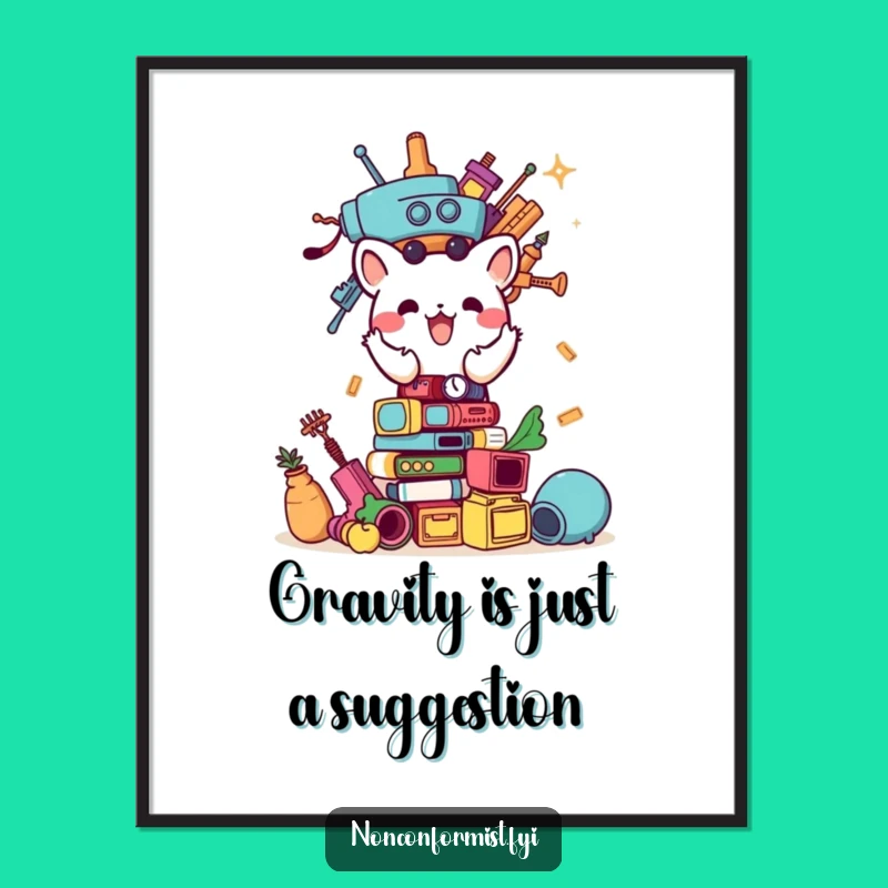 Free Printable Wall Art: Humorous Animal Tower Builder for Quirky Home Decor