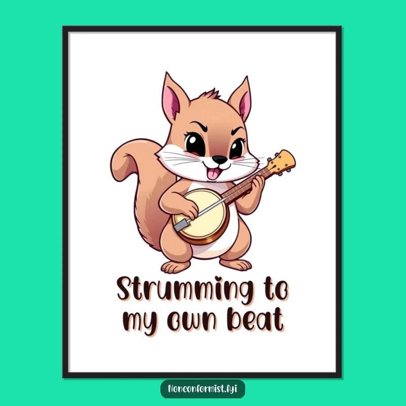 Funny Free Printable Squirrel Banjo Wall Art: Defiant Spirit, Downloadable Decor