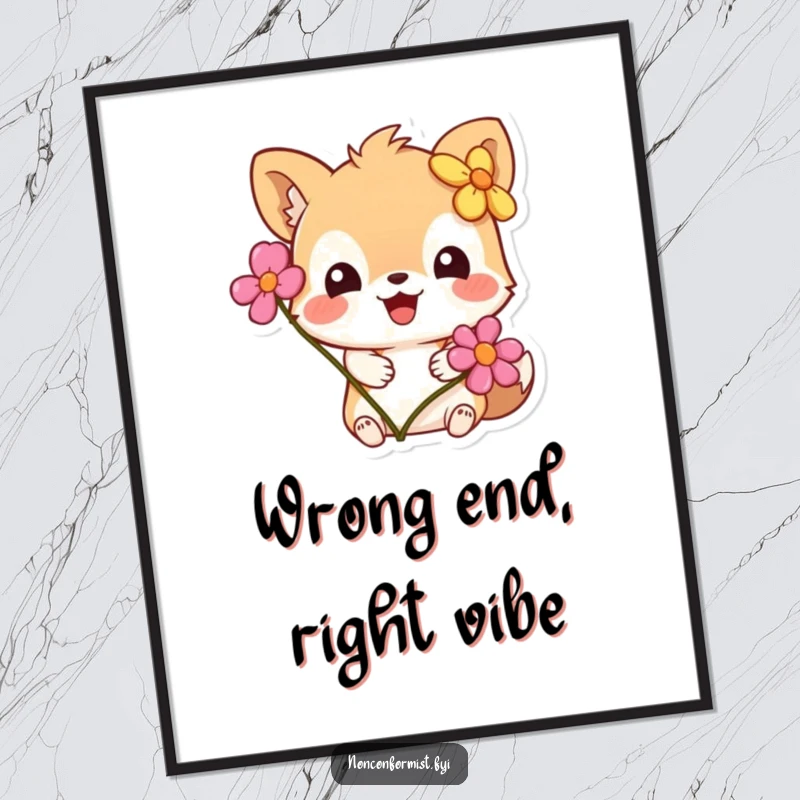 Funny Free Printable Wall Art: Cute animal wearing a flower backwards, a delightful piece of humorous downloadable decor.