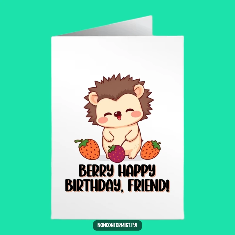 Free Printable Birthday Card: Juggling Hedgehog, Funny Berries, Downloadable Gift