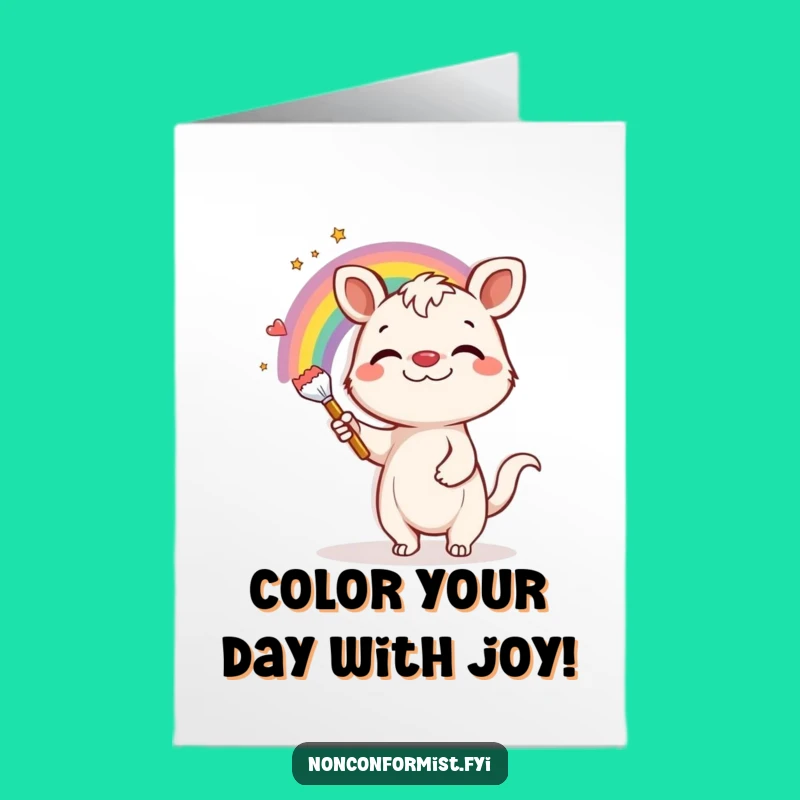 Free Printable Funny Birthday Card: Silly Animal Painting Rainbow, a Hilarious Downloadable Gift!