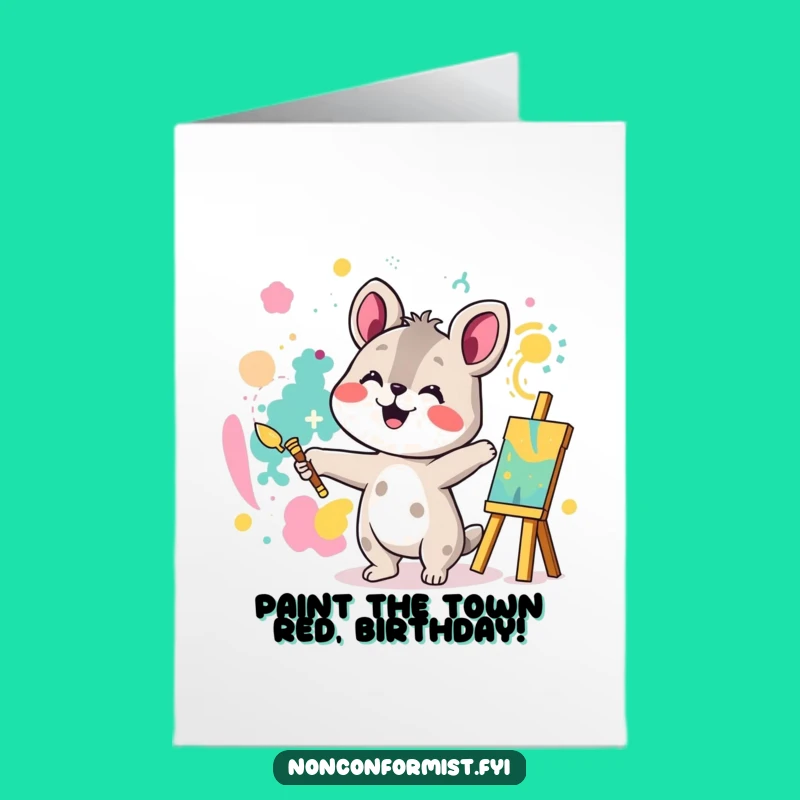 Free Printable Birthday Card: Animal Painter Abstract Art Funny Downloadable Gift