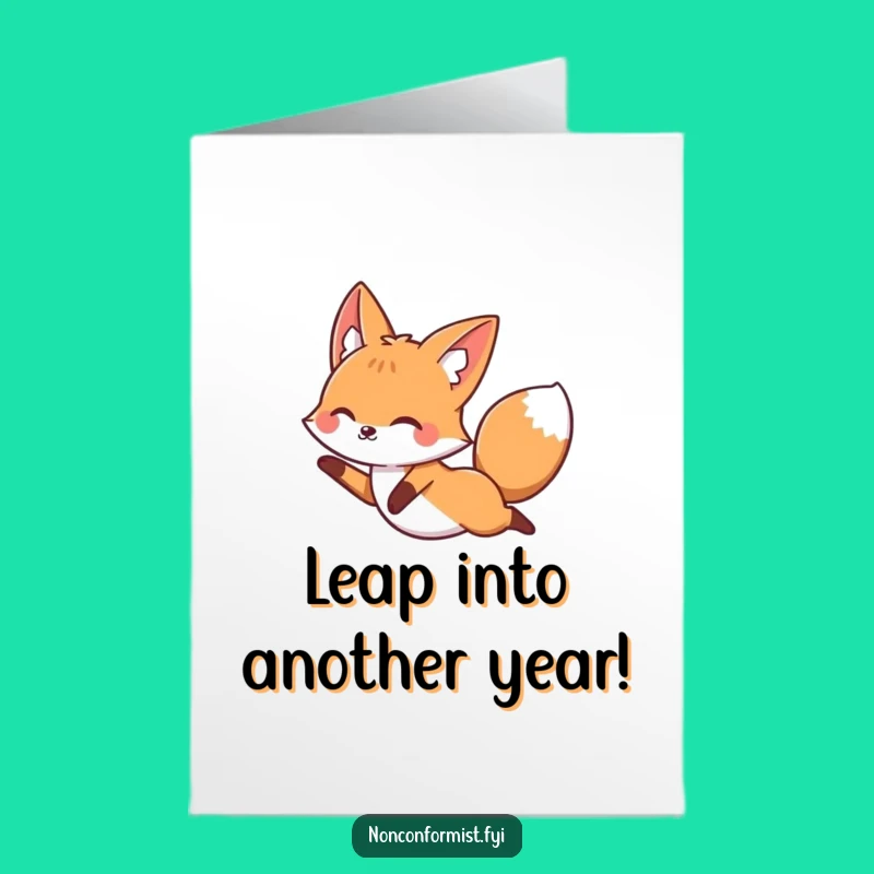 Free Printable Birthday Card: Fox Leaping Over Line - Joyful Funny Downloadable Gift