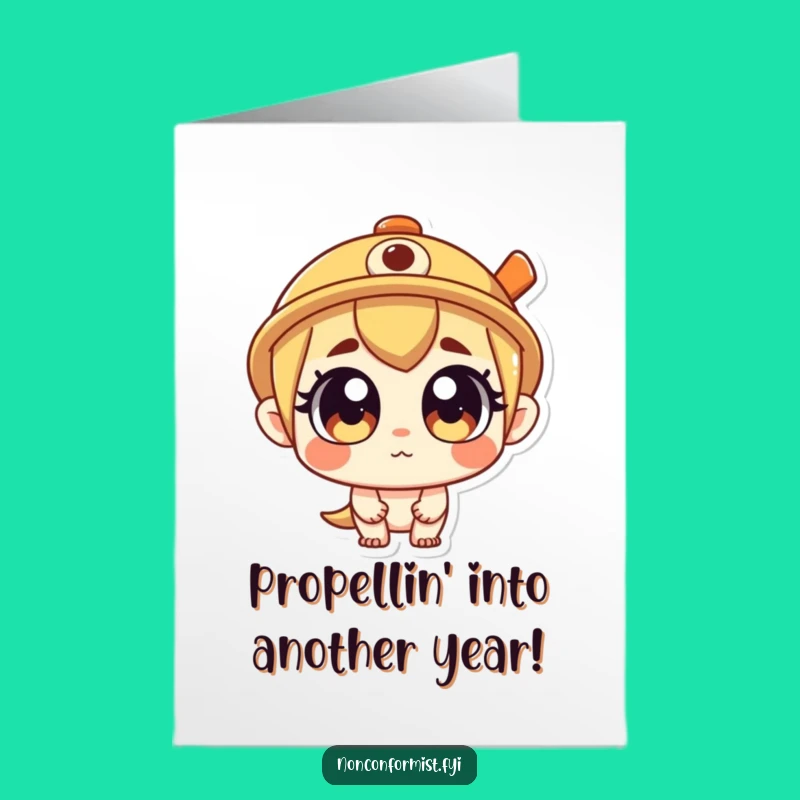 Free Printable Funny Birthday Card: Propeller Hat Character, Quirky Downloadable Gift for Him or Her