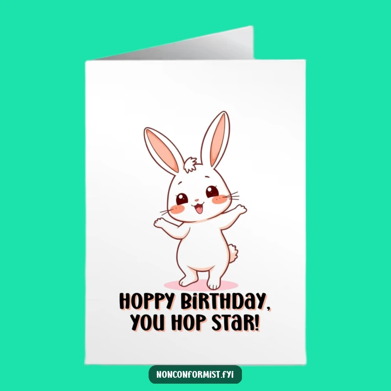 Funny Free Printable Birthday Card: Bunny Dance Mismatched Ears Downloadable