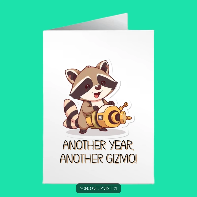Funny Free Printable Birthday Card: Raccoon Builds Contraption - Hilarious DIY Downloadable Gift