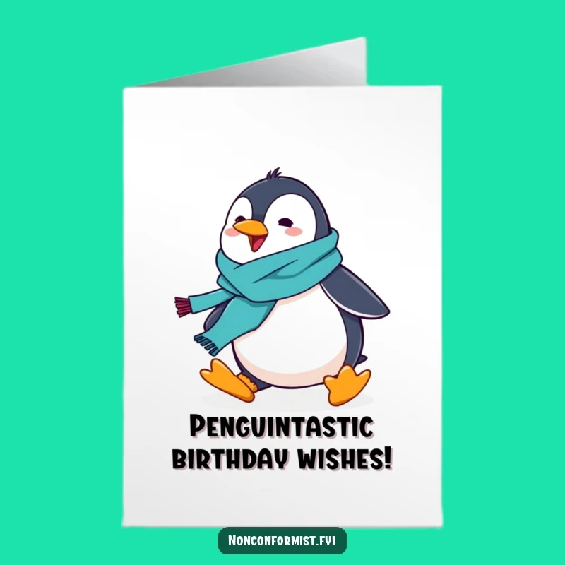 Free Printable Penguin Birthday Card: Funny Penguin Tripping Greeting, Perfect Downloadable Gift