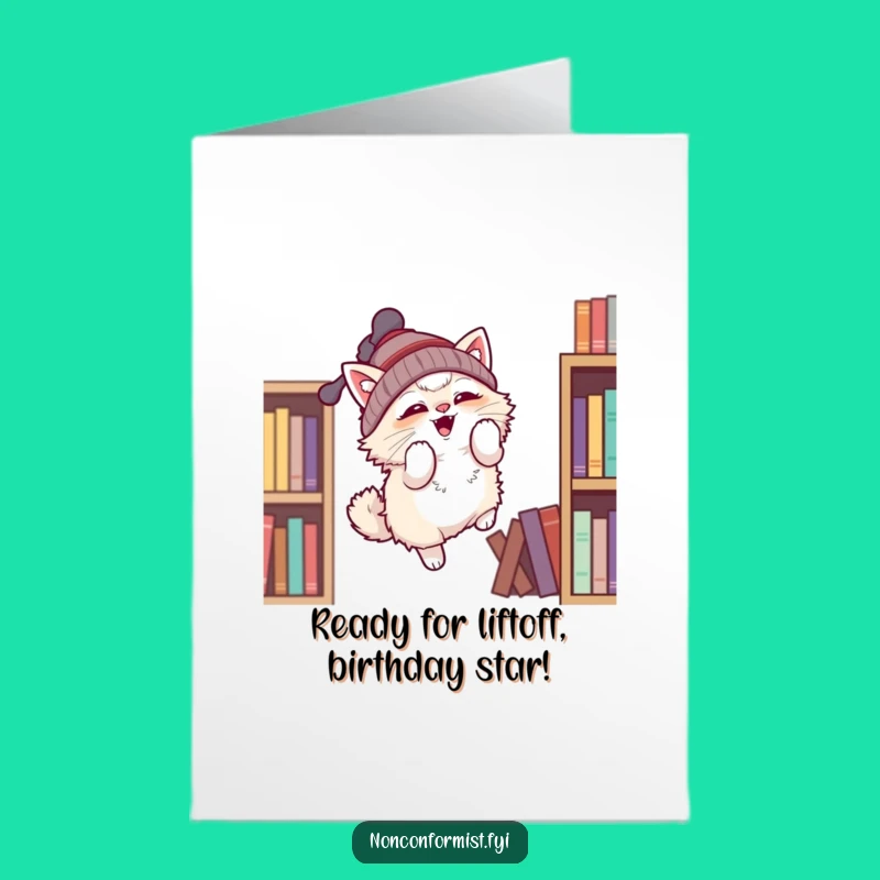 Free Printable Birthday Card: Funny Flying Cat, Propeller Beanie, Hilarious Downloadable Gift