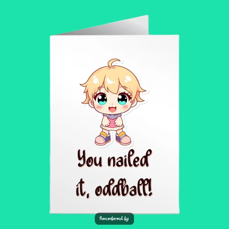 Free Printable Congrats Card: Bright-Eyed Character - Cheerful Downloadable Achievement Gift