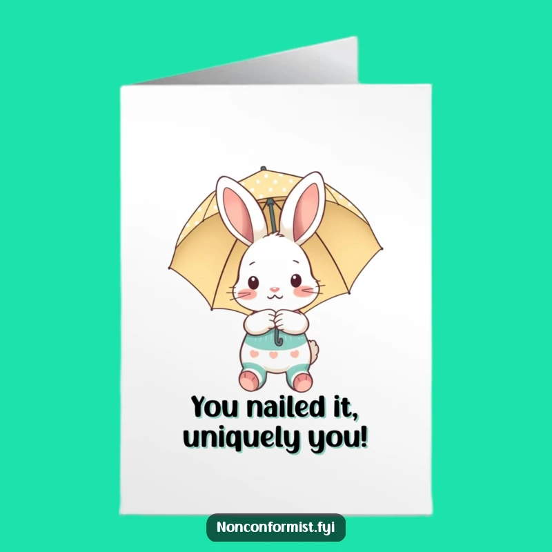 Free Printable Congrats Card: Bunny's Umbrella Surprise, Sweet Downloadable Gift