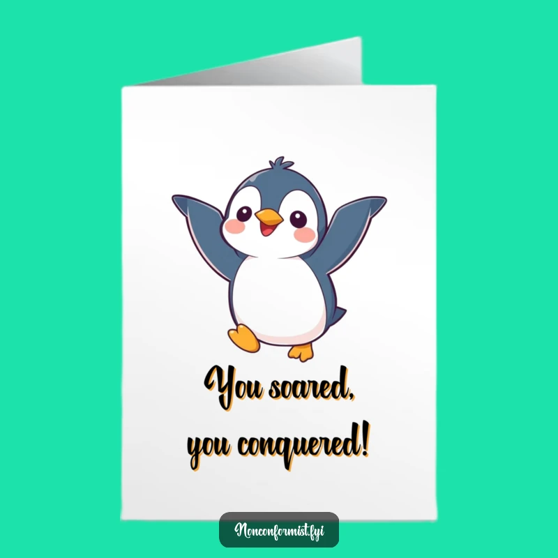 Free Printable Congrats Card: Kawaii Penguin's Hilarious Flight Attempt