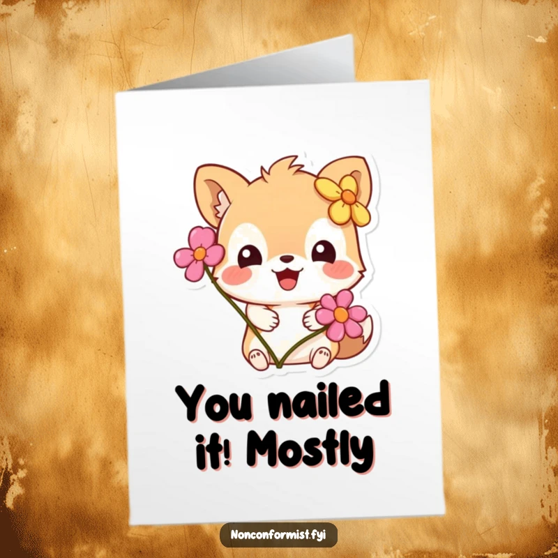 Funny Free Printable Congrats Card: Adorable animal sports a flower on its nose, perfect for a humorous celebration.