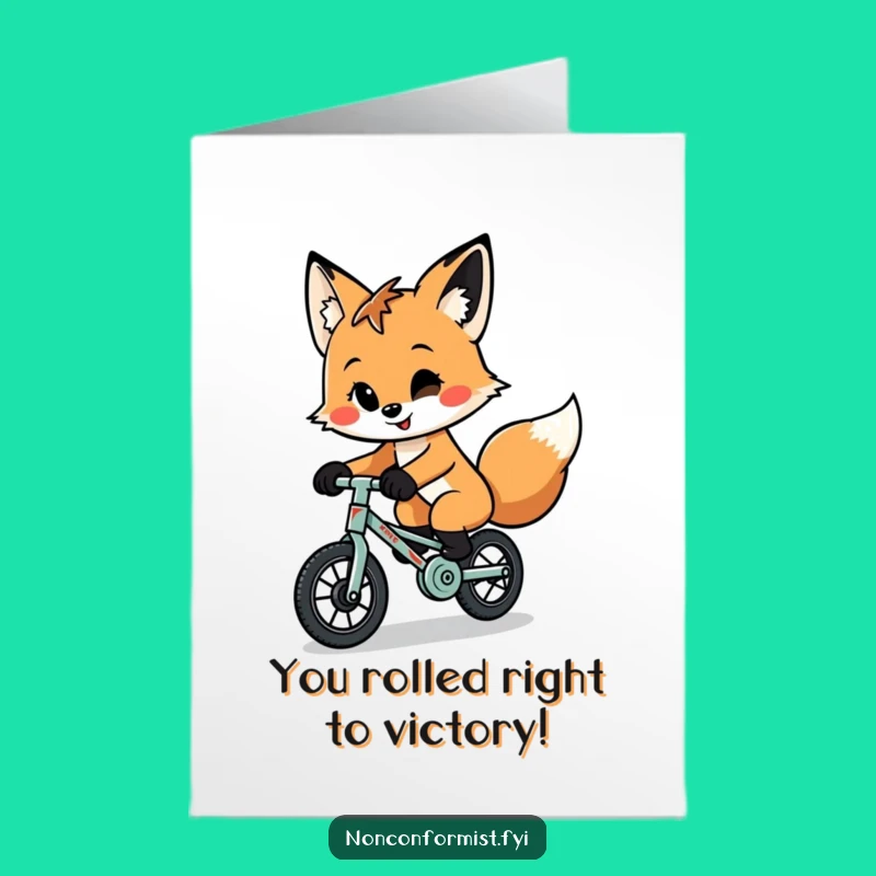 Free Printable Congrats Card: Quirky Fox Unicycle Funny Downloadable