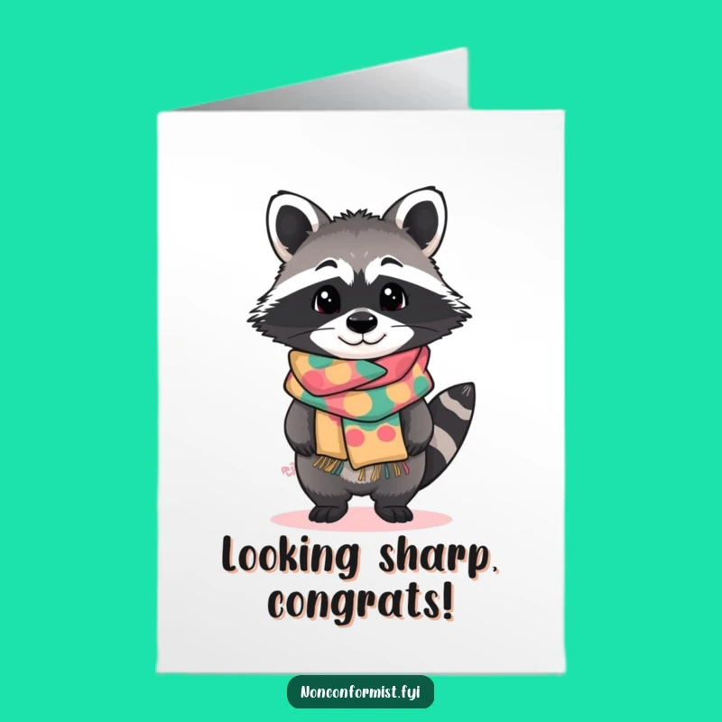 Free Printable Congrats Card: Raccoon's Stylish Win, Funny Downloadable Gift