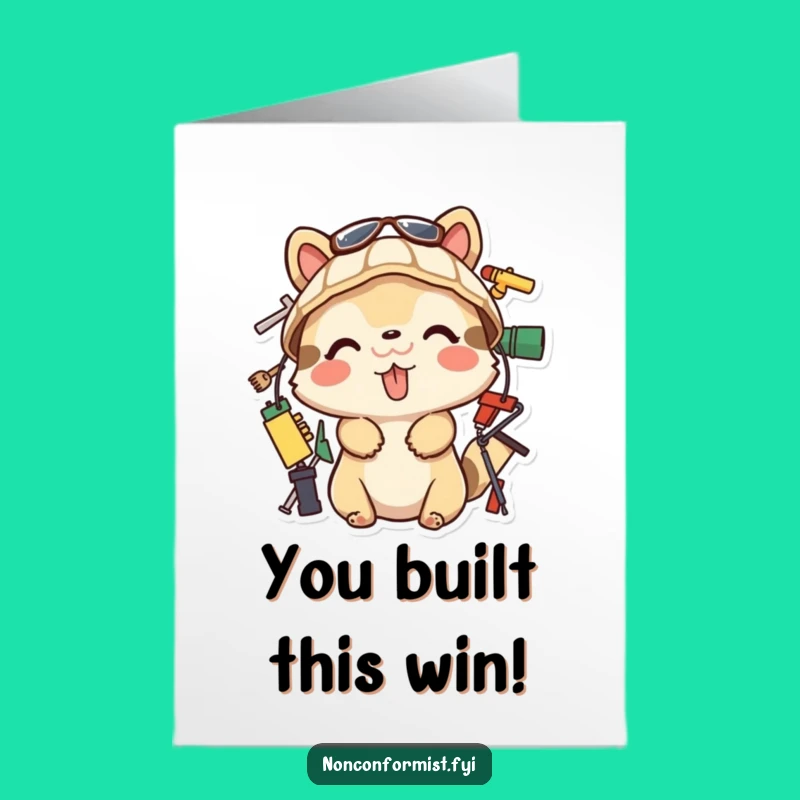 Free Printable Congrats Card: Tongue-Out Animal Builder, Humorous Downloadable Greeting for New Feats