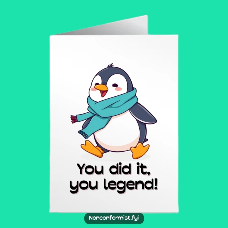 Free Printable Penguin Congrats Card: Funny Tripping Penguin Greeting, Unique Downloadable Gift