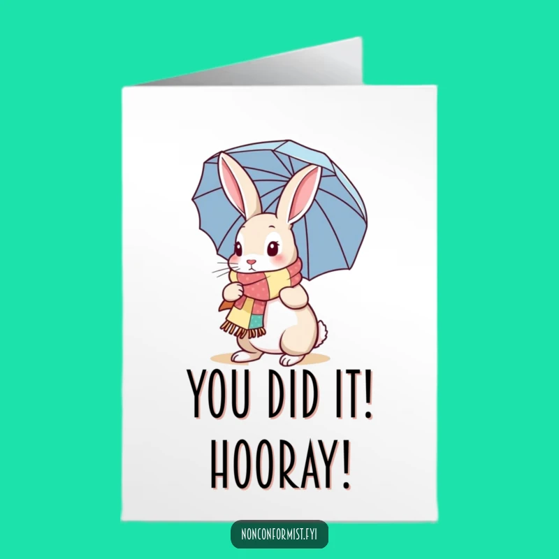 Free Printable Congrats Card: Whimsical Rabbit Umbrella, Ideal Downloadable Celebration Gift!