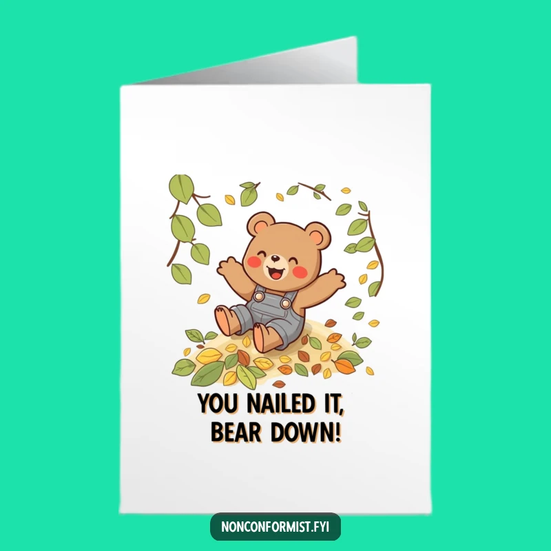 Free Printable Congrats Card: Bear's Leaf Slide Celebrates Your Success!