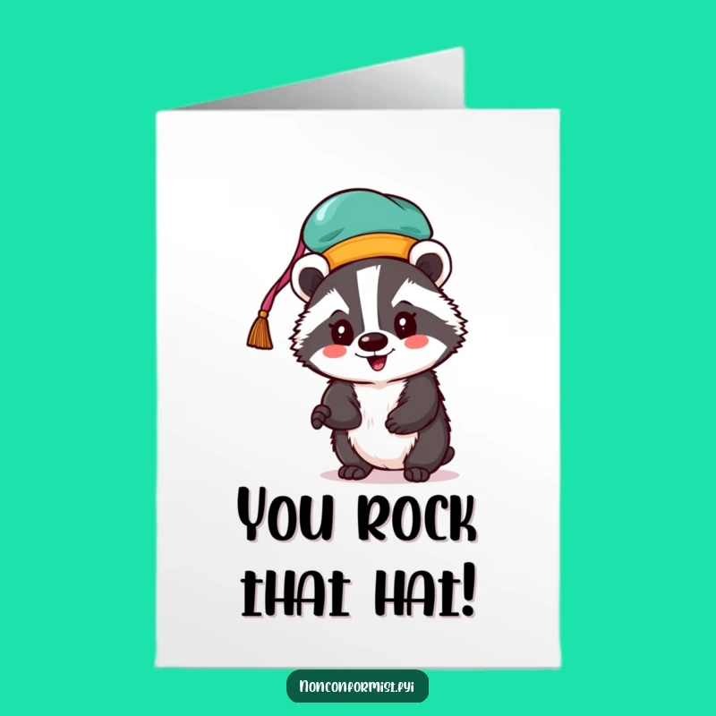 Free Printable Badger Hat Congrats Card: Festive Flair, Downloadable Greeting