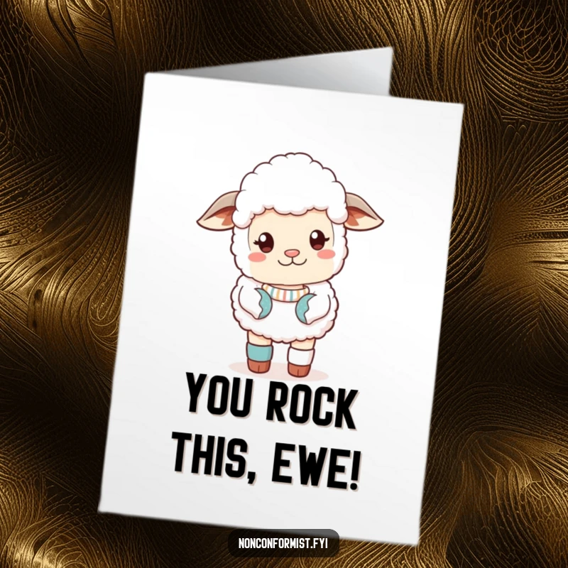 Funny Free Printable Congratulations Card featuring a sassy sheep with a mismatched sock, striking a pose to celebrate success.
