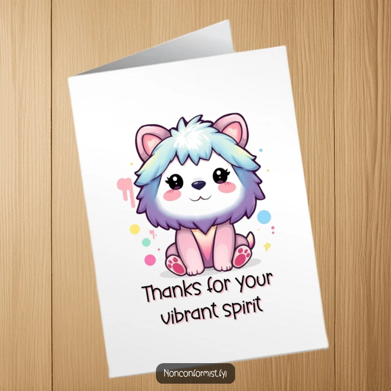 Funny Free Printable Thank You Card: Animal character painting a vibrant rainbow with surprising, unconventional colors. Artistic, humorous DIY.
