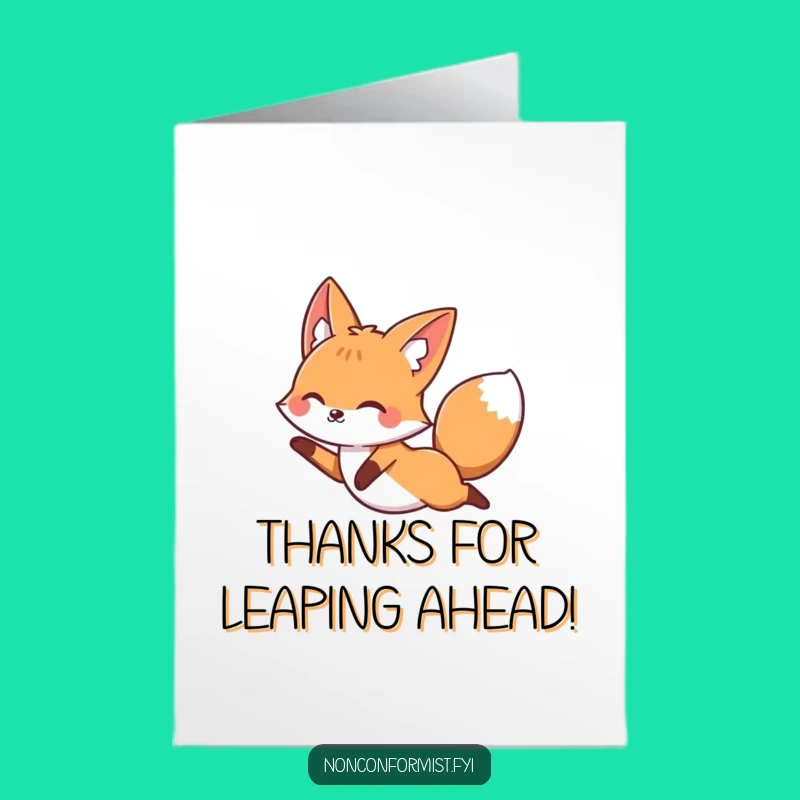 Free Printable Thank You Card: Fox's Joyful Leap - Whimsical Funny Downloadable Gift