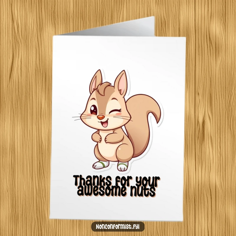 Funny Free Printable Thank You Card: a mischievous squirrel winks, wearing delightfully mismatched socks.