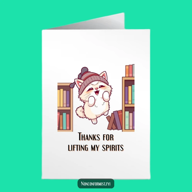 Free Printable Thank You Card: Whimsical Cat Flight Attempt, Humorous Downloadable Gift