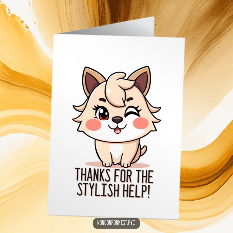 Funny Free Printable Thank You Card: Cheerful animal with a mischievous wink, sporting a unique haircut, humorous downloadable thank you.